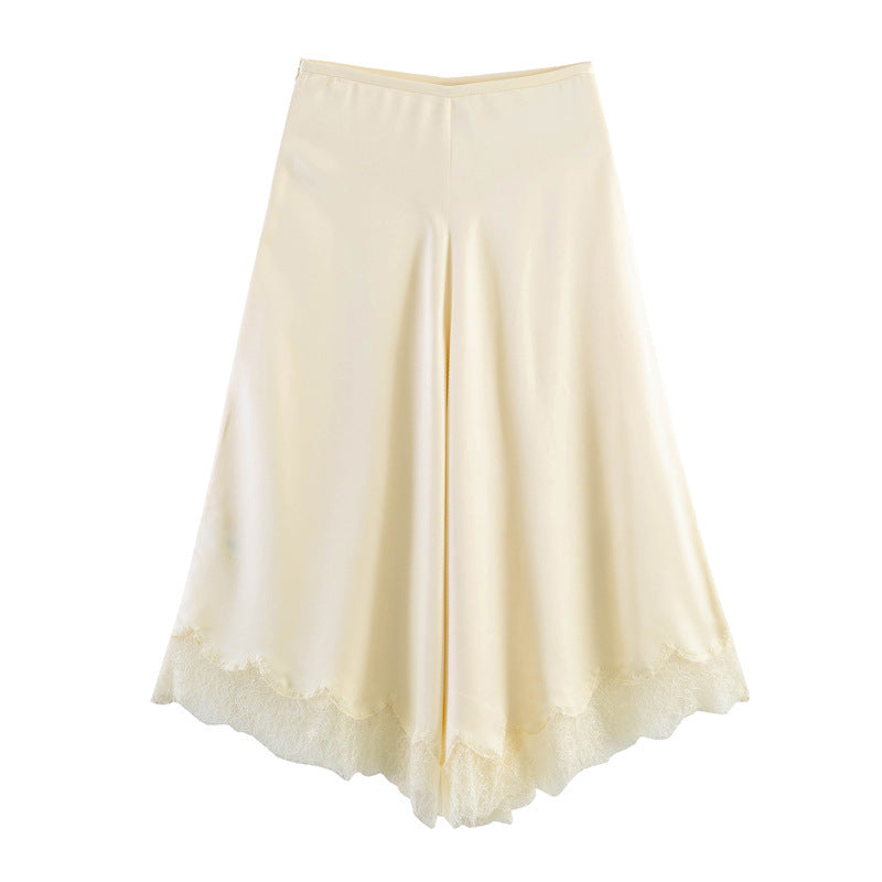 Women's Elegant Palazzo Trousers with Delicate Lace Trim