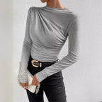 Women's Elegant Long-Sleeve Shirt with Ruching