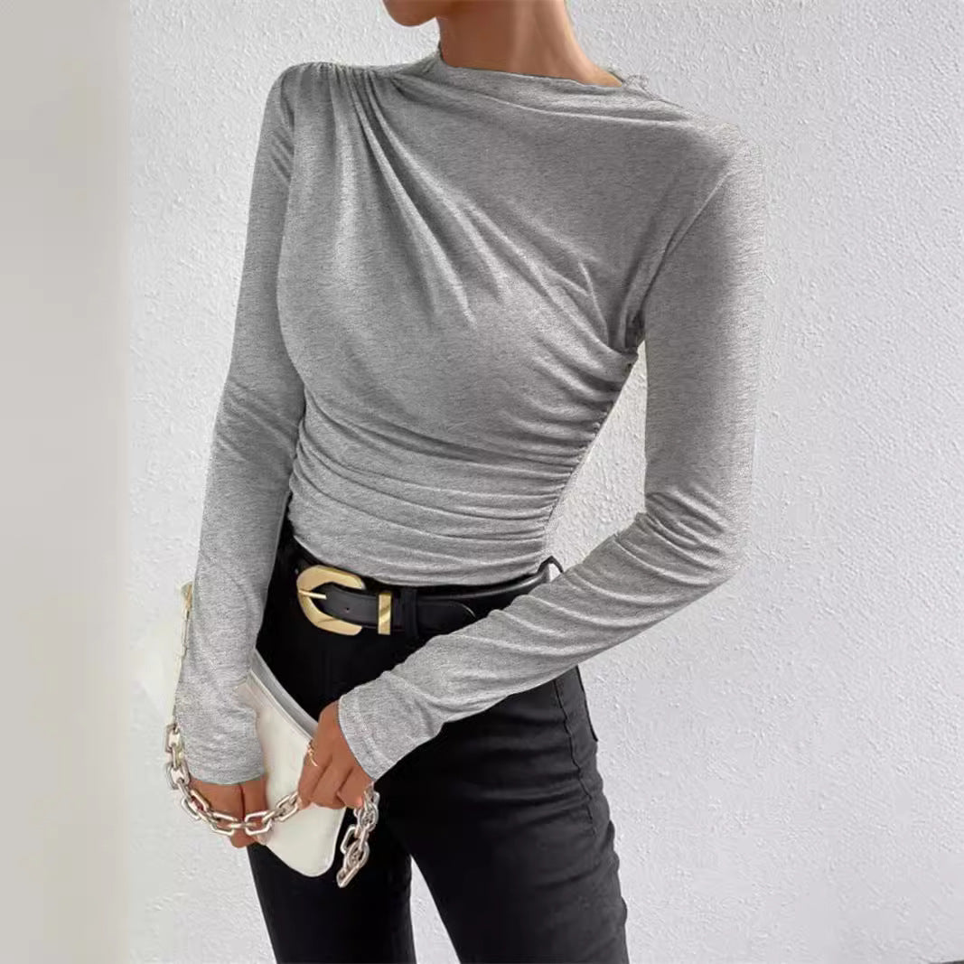 Women's Elegant Long-Sleeve Shirt with Ruching