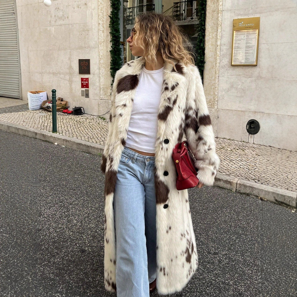 Elegant Faux Fur Coat in Modern Animal Print