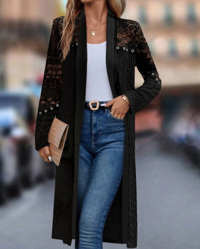 Women's Coat in Fine Lace and Textured Cotton