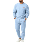 Men's leisure jogging suit made of textured fleece with round neckline and drawstring waistband