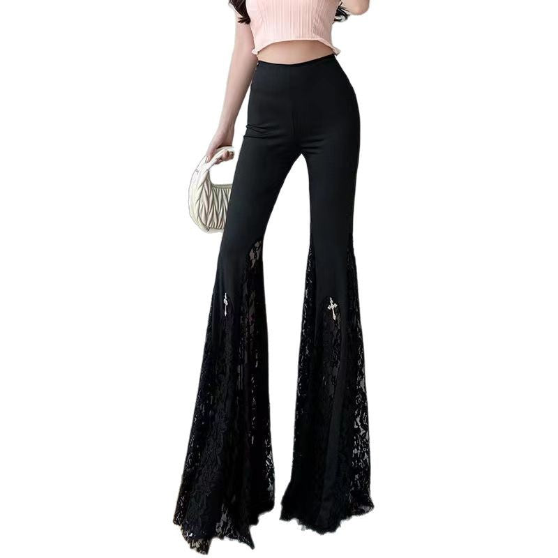 Women's Elegant Flared Pants with Lace Appliqués