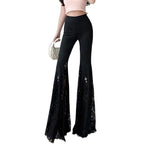 Women's Elegant Flared Pants with Lace Appliqués