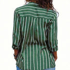 Casual Women's Shirt Blouse with Vertical Stripes and Chest Pocket