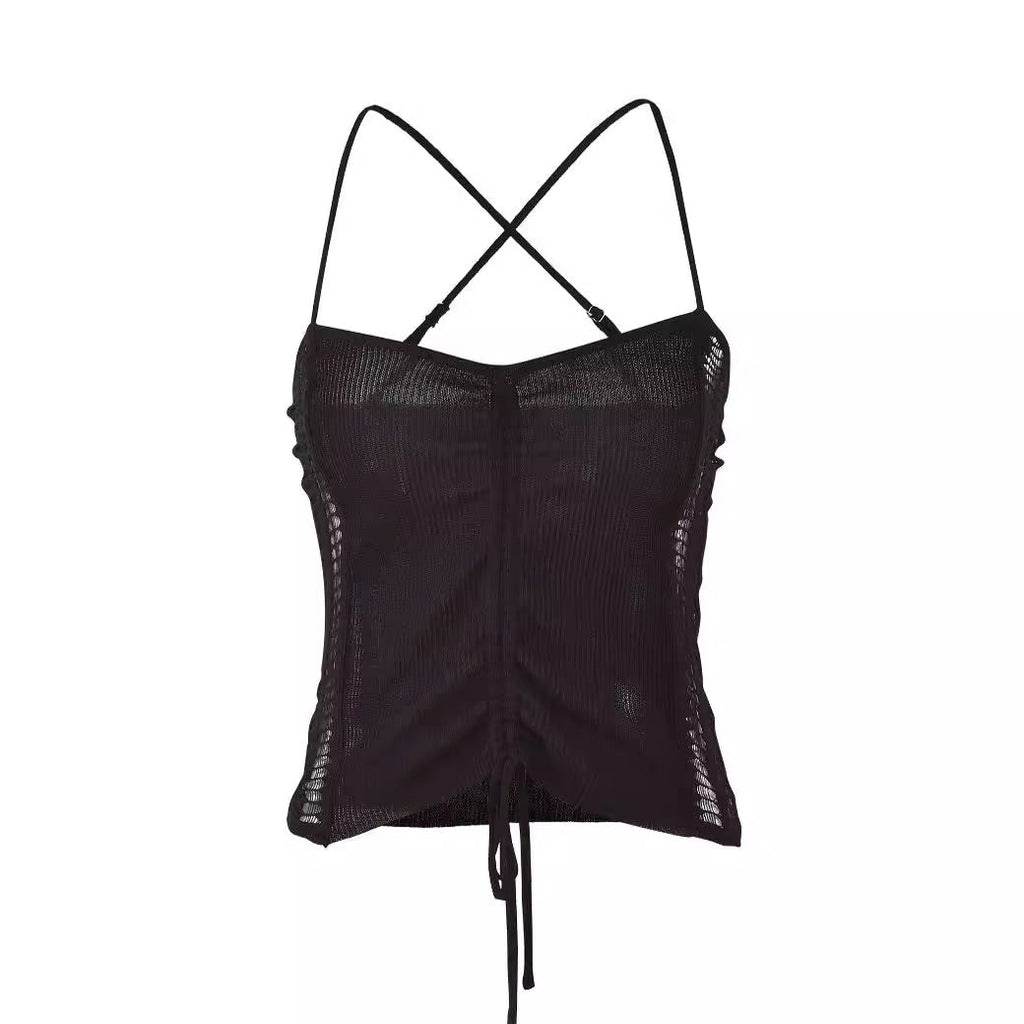 Women's Top with Ruffle Details and Adjustable Drawstring