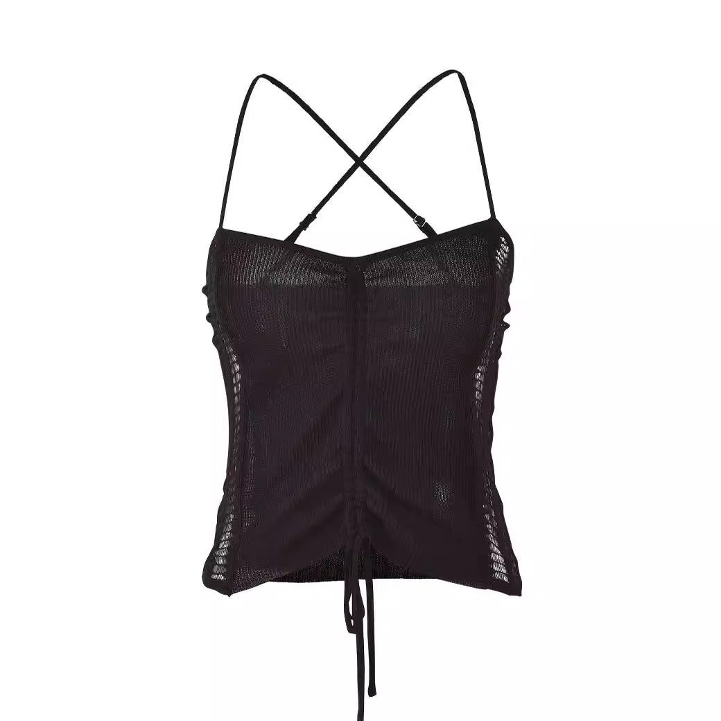 Women's Top with Ruffle Details and Adjustable Drawstring