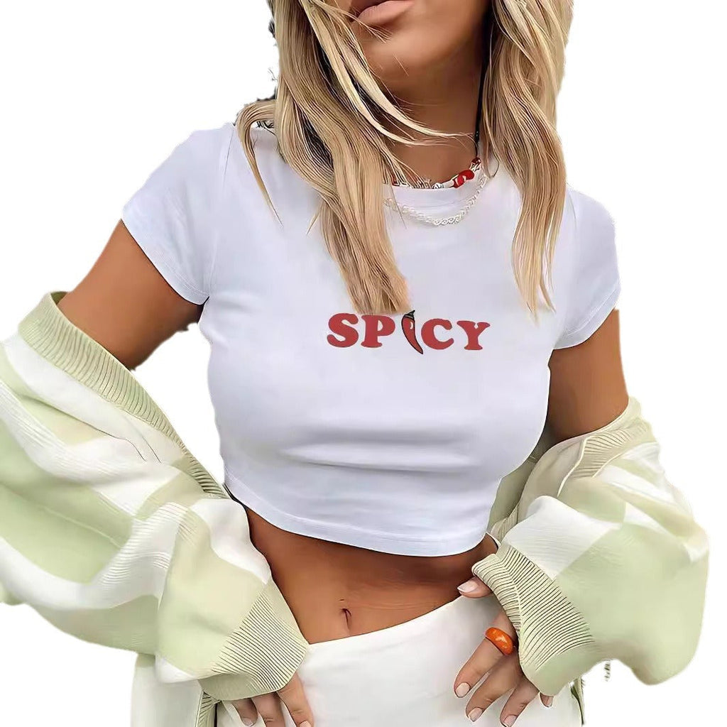 Women's Crop T-Shirt with Nostalgic Print