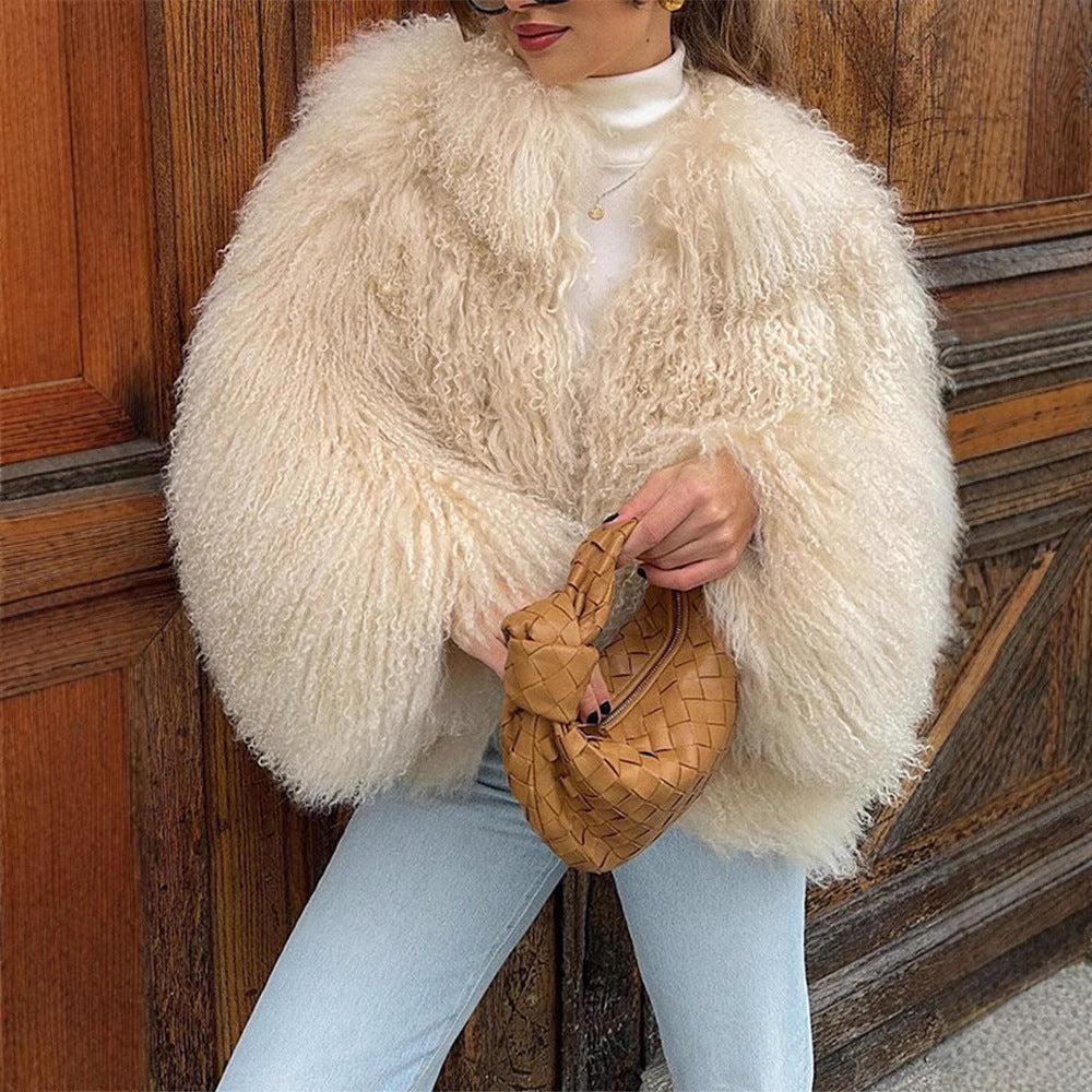 Women's Elegant Faux Fur Coat with High Collar