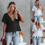 Women's Loose-Fit Blouse with Deep V-Neck