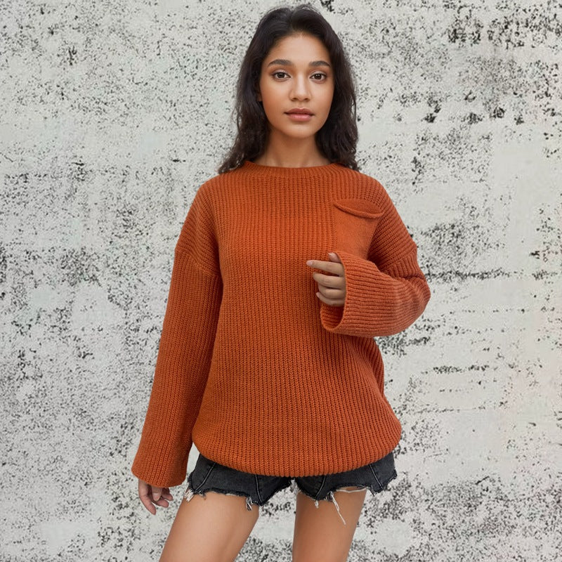 Women's Chunky Knit Sweater with Pocket