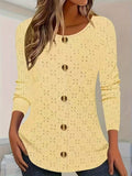 Women's Long-Sleeve Blouse with Decorative Buttons and Delicate Eyelet Pattern