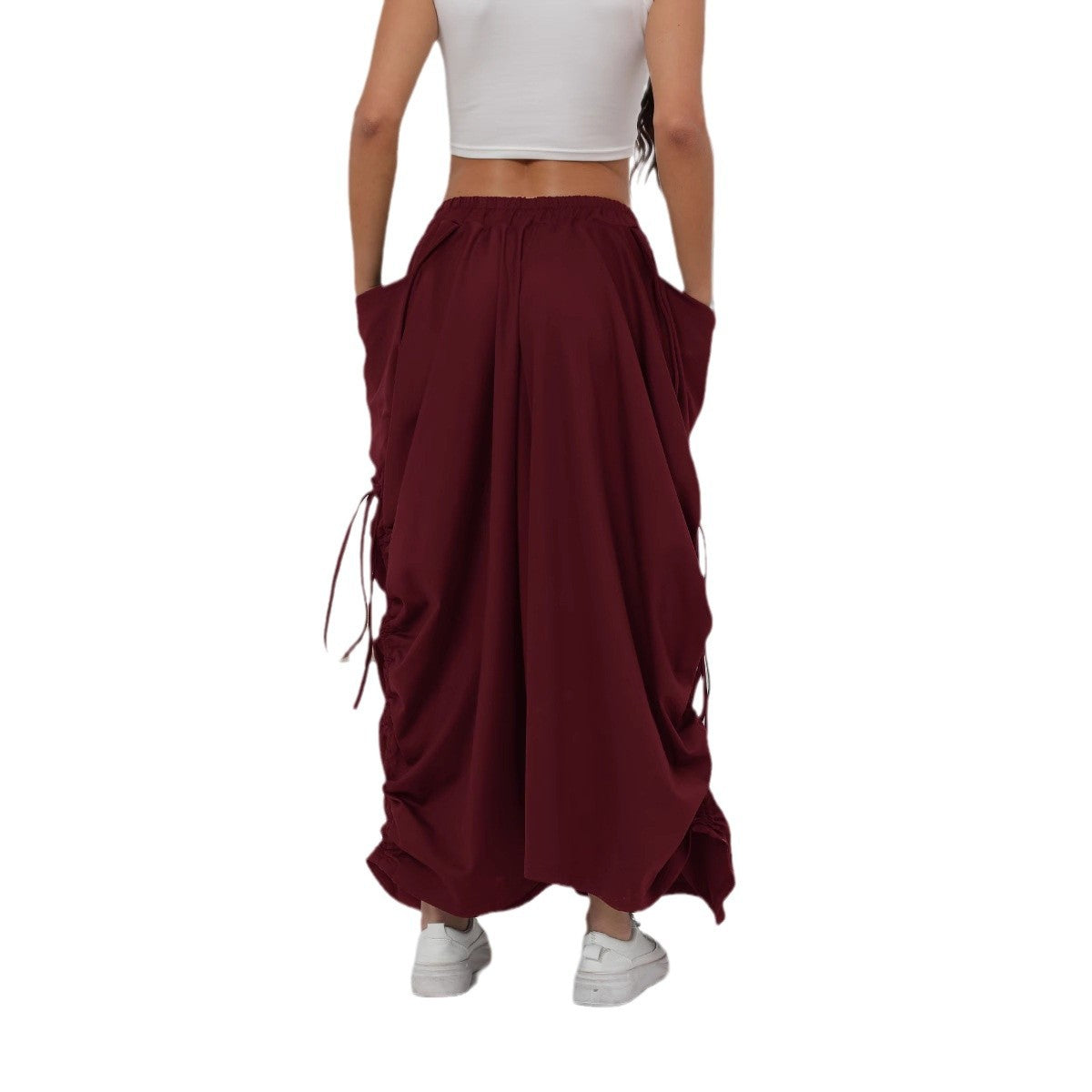Women's Maxi Skirt with Side Ruching and Pockets