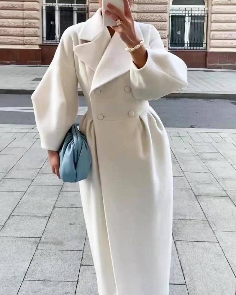 Women's Elegant Trench Coat with High Slit and Puff Sleeves