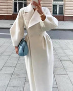 Women's Elegant Trench Coat with High Slit and Puff Sleeves