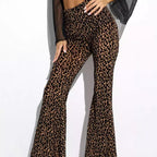 Women's High-Waisted Wide-Leg Leopard Print Pants