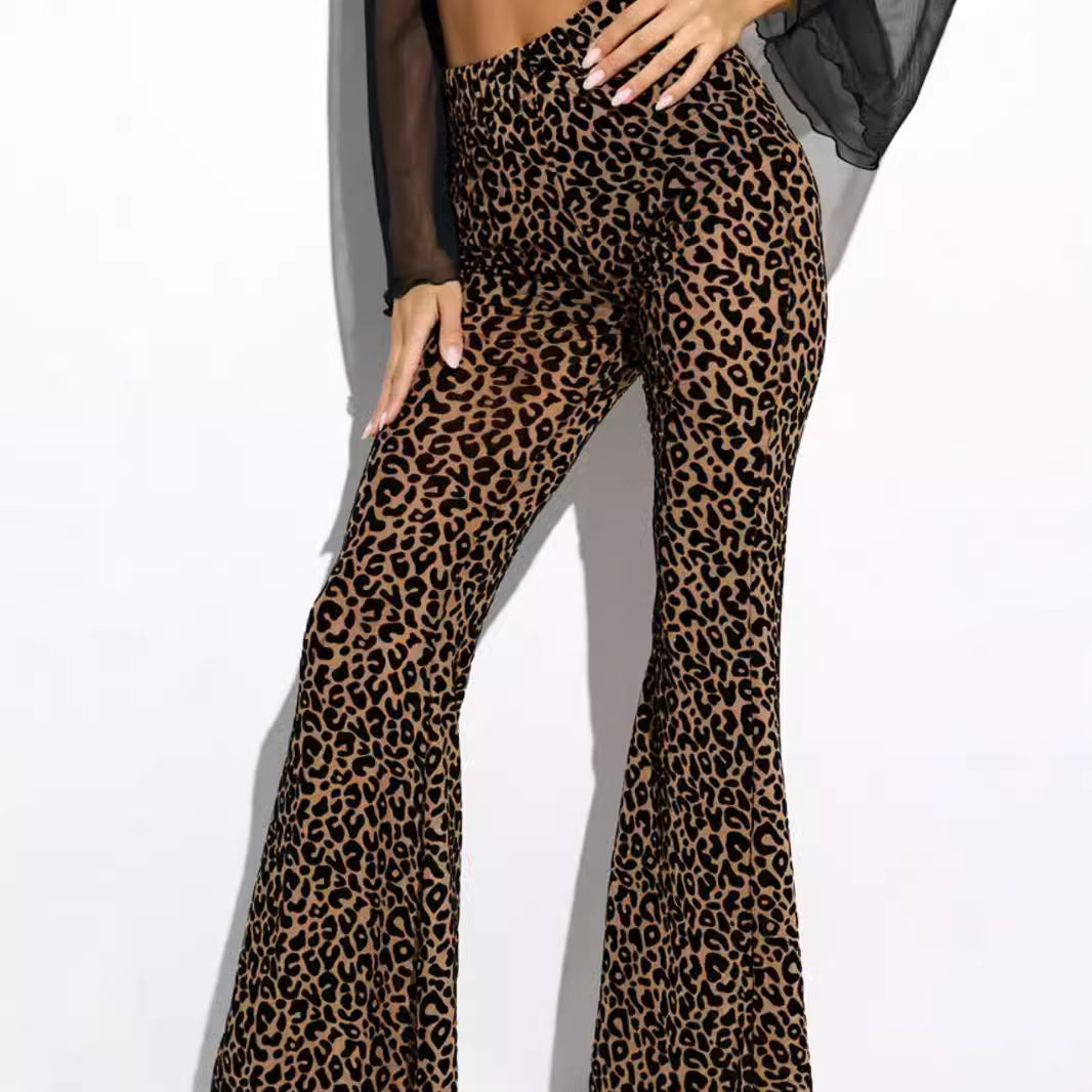 Women's High-Waisted Wide-Leg Leopard Print Pants