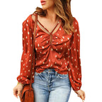 Women's Blouse with Decorative Neckline and Long Sleeves