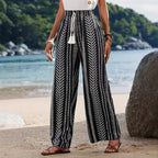 Women's Wide-Leg Palazzo Pants with Elastic Waist and Pattern