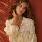 Women's Blouse with Ruffle Details and Floral Embroidery
