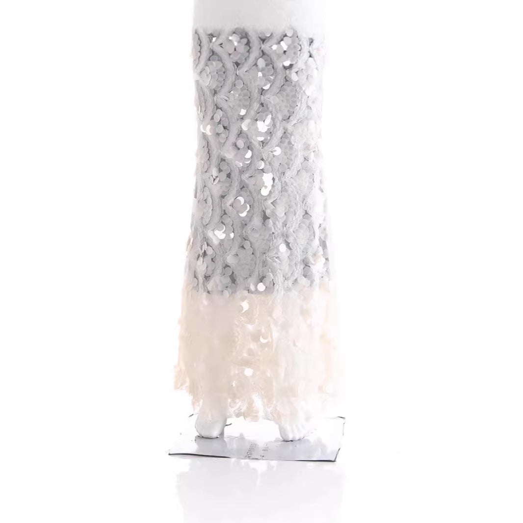 Women's Maxi Skirt with Unique Ruffle Design and Sheer Lace