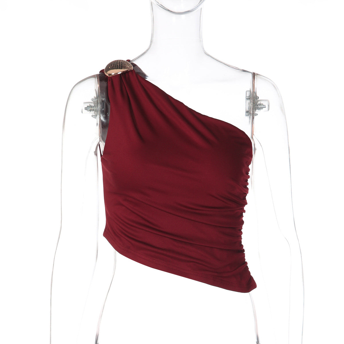 Women's Asymmetrical Top with Ruching and Shoulder Detail