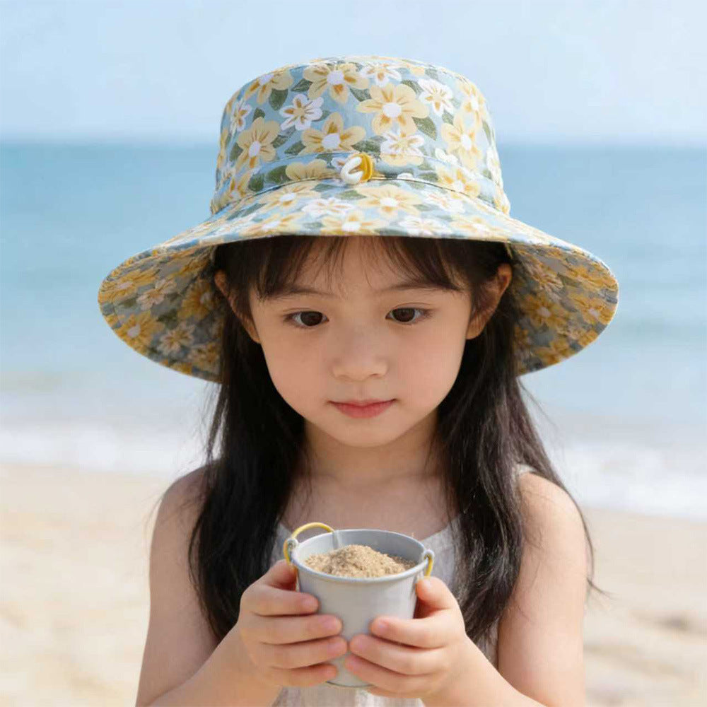 Unisex Kids' Wide Brim Sun Hat with Chin Strap and Unicorn Print