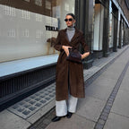 Elegant Suede Coat with Waist Belt