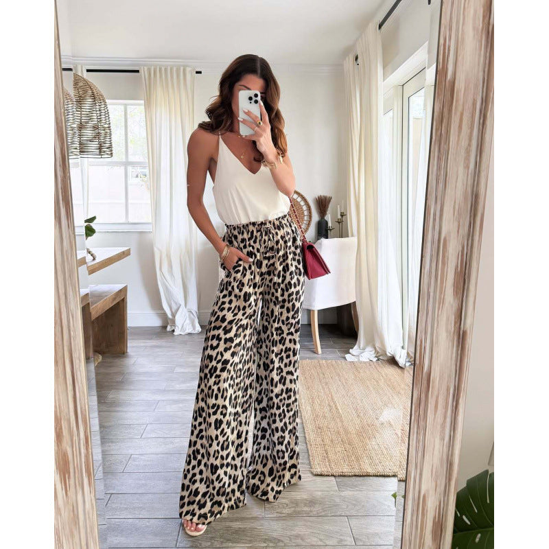 Women's Elegant Wide-Leg Pants in Trendy Leopard Print