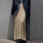 Women's Glittery Maxi Skirt with Slim Fit and High Waist