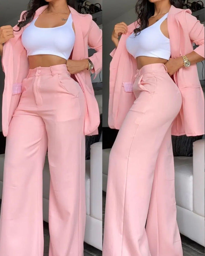 Women's Elegant Wide-Leg Blazer and Pants Set