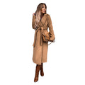 Women's Elegant Wool Coat with Waist Belt and Slit Details