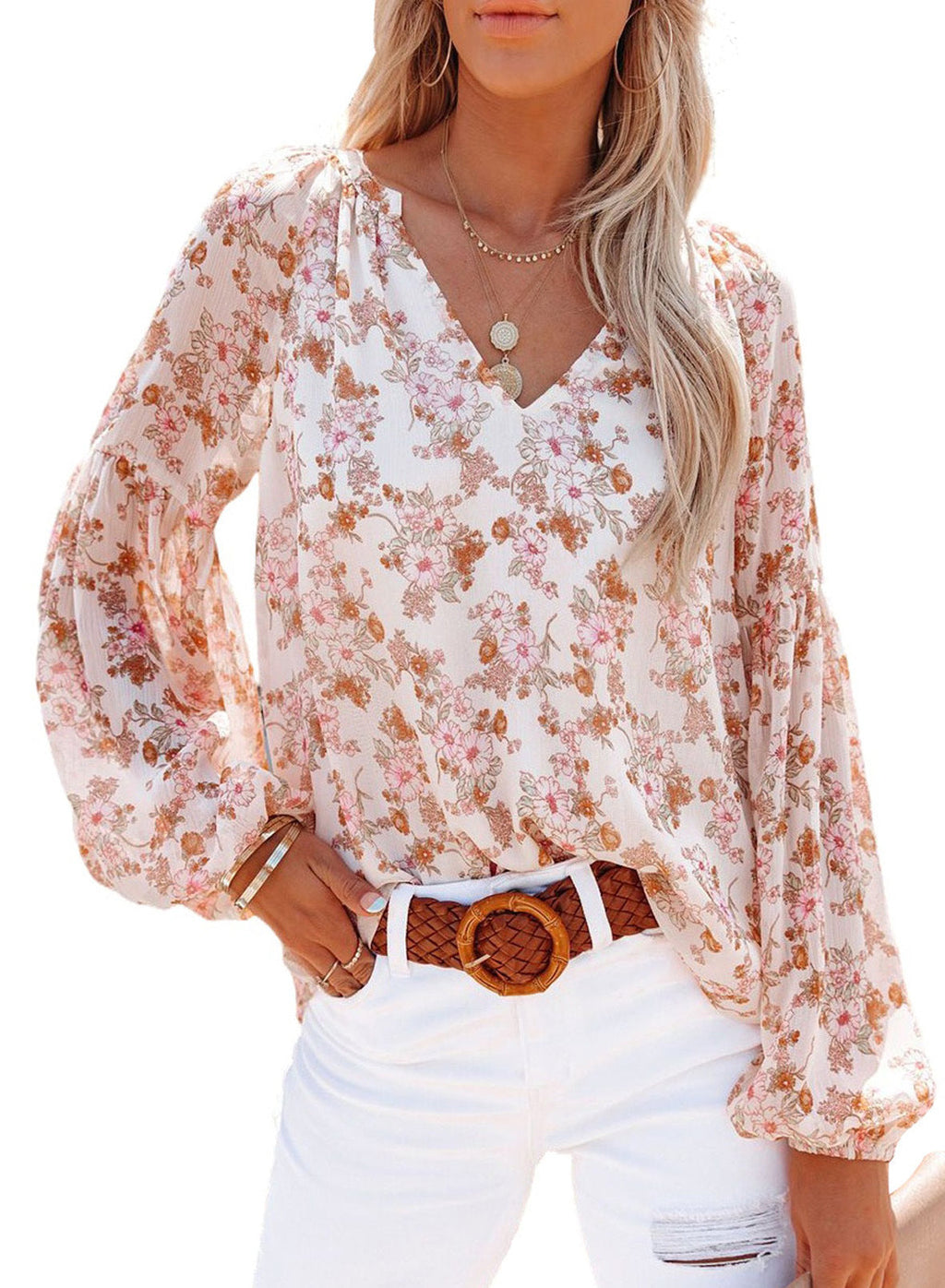 Women's Floral Blouse with V-Neck