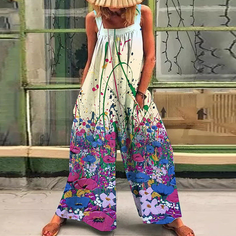 Women's Casual Floral Jumpsuit with Wide Cut