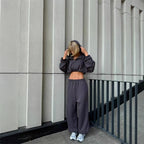 Women's Cropped Zip-Hoodie and High-Waisted Sweatpants Lounge Set