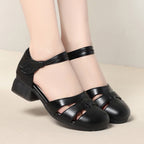 Women's Ballet Flats with Elastic Strap Design and Comfortable Block Heel