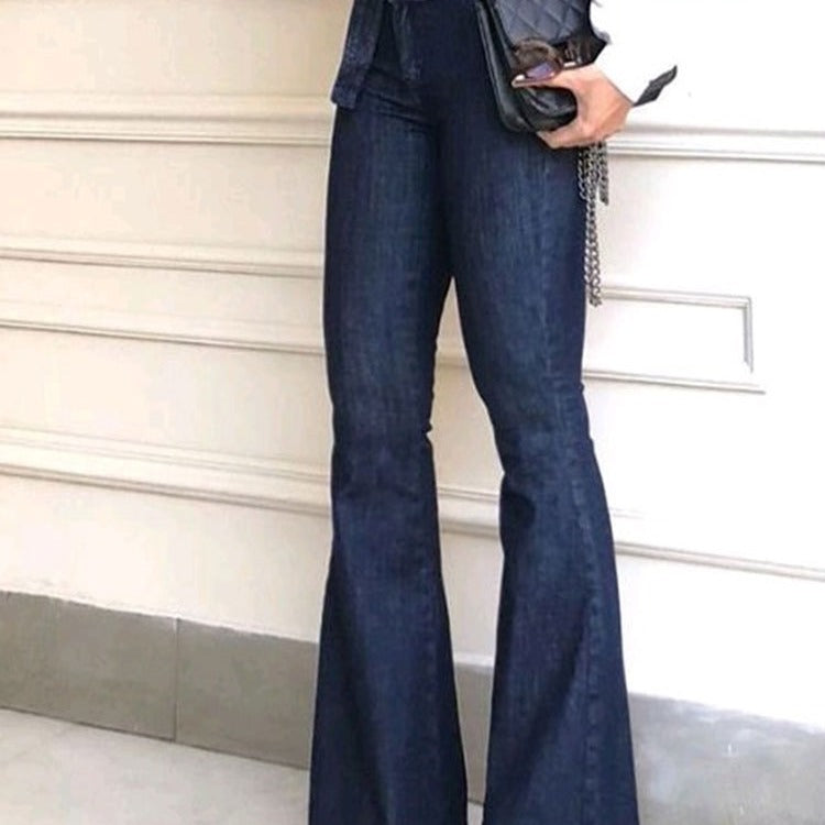 Women's Elegant Bootcut Jeans with High Waist and Belt