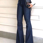 Women's Elegant Bootcut Jeans with High Waist and Belt
