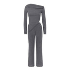 Long Sleeve Asymmetric Neckline Jumpsuit