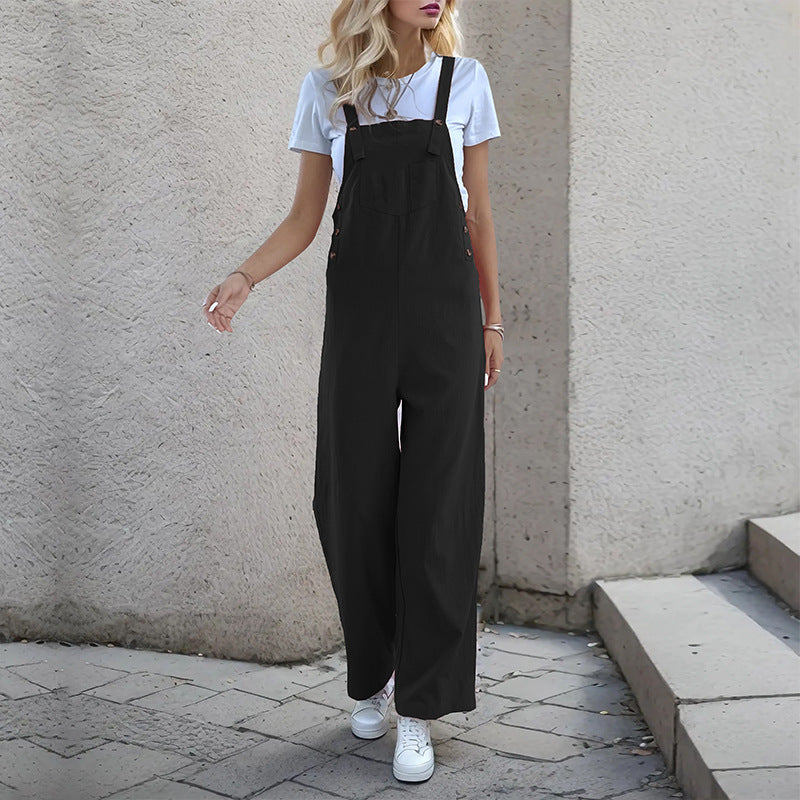 Women's Casual Wide-Leg Jumpsuit with Side Pockets