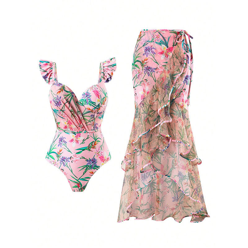 Women's Swimsuit with Floral Wrap Skirt