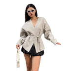 Elegant Wrap Coat with Tailored Fit and Fashionable Details