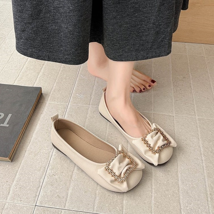 Women's Ballet Flats with Decorative Jeweled Buckle