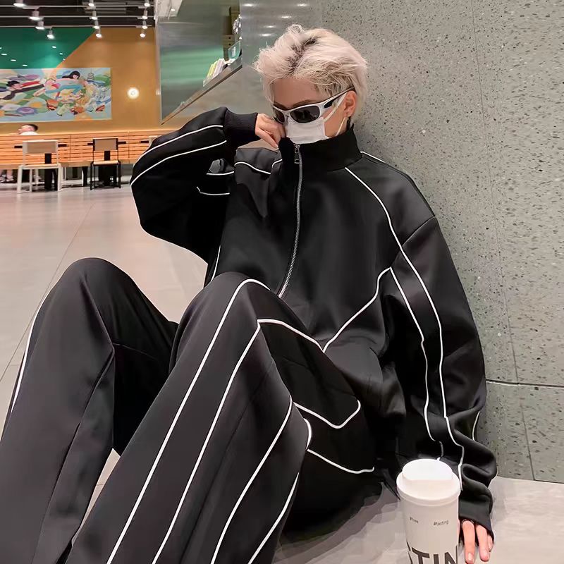 Unisex Oversize Tracksuit Set with Contrast Piping