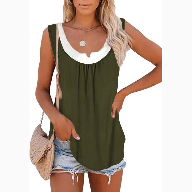 Women's Sleeveless Top with Decorative V-Neck and Casual Fit