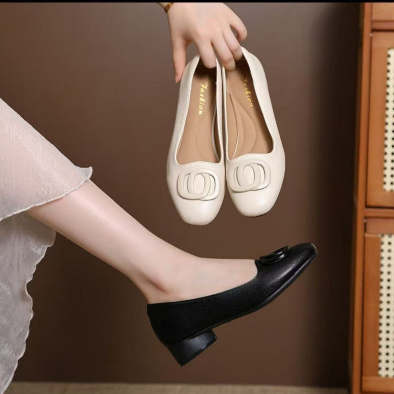 Women's Ballet Flats with Jewelry Accent and Block Heel