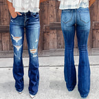 Women's Flared Jeans with Distressed Details and High Waist