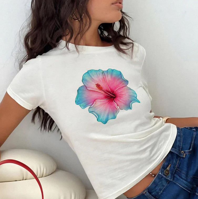 Women's Crop T-Shirt with Creative Lip Print