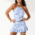 Women's Swimsuit with Floral Skirt and Adjustable Halter