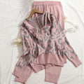 Women's Cozy Knit Loungewear Set with Leopard Print